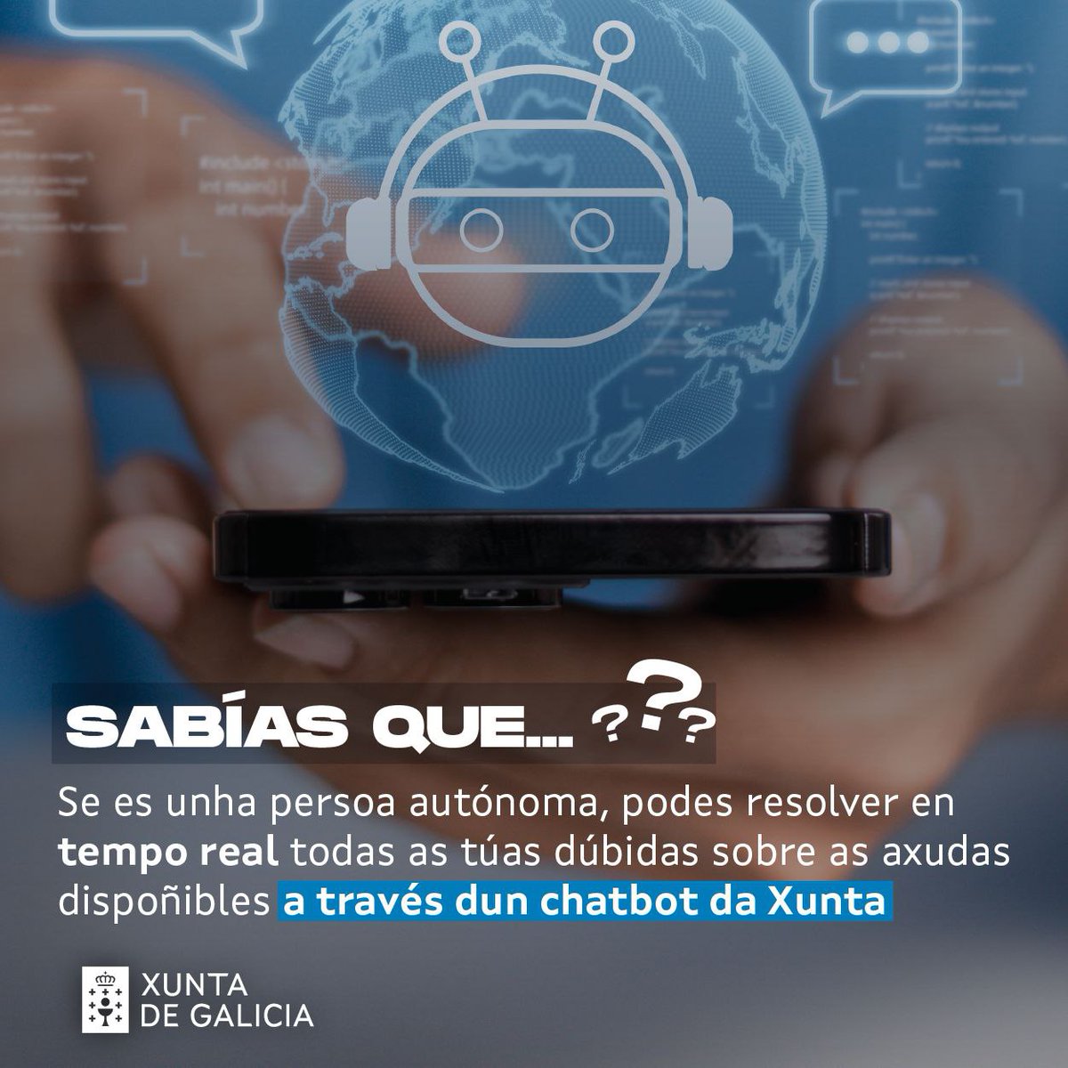 Emprego, Comercio e Emigración (@empregogal) on Twitter photo 💬 Resolver dúbidas sobre as axudas para persoas autónomas nunca foi tan sinxelo!
📱 A <a href="/Xunta/">Xunta de Galicia</a> pon á túa disposición un chatbot que te informa en tempo real sobre convocatorias, prazos ou requisitos
👉Dispoñible as 24 horas! oficinadoautonomo.gal 💬 Resolver dúbidas sobre as axudas para persoas autónomas nunca foi tan sinxelo!
📱 A <a href="/Xunta/">Xunta de Galicia</a> pon á túa disposición un chatbot que te informa en tempo real sobre convocatorias, prazos ou requisitos
👉Dispoñible as 24 horas! oficinadoautonomo.gal