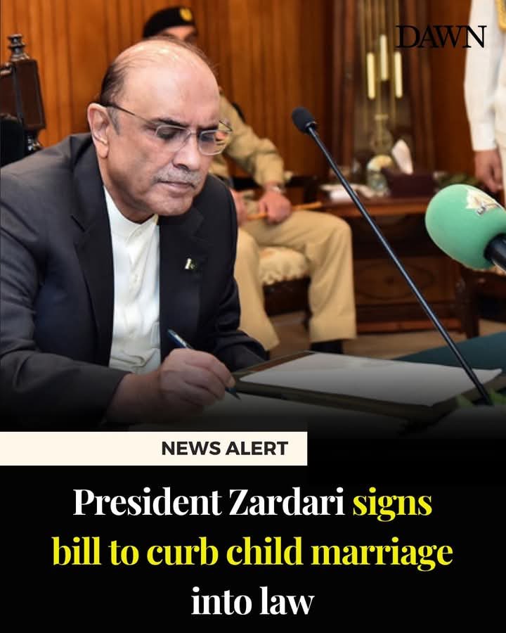 Sumeta Afzal Syed (@sumetasyed) on Twitter photo President Asif Ali Zardari has shown true statesmanship by signing the Child Marriage Restraint Bill into law. This marks a historic step toward the protection of child rights and the advancement of a fairer, more compassionate Pakistan.
<a href="/BBhuttoZardari/">BilawalBhuttoZardari</a> <a href="/BakhtawarBZ/">Bakhtawar B-Zardari</a> <a href="/AseefaBZ/">Aseefa B Zardari</a> President Asif Ali Zardari has shown true statesmanship by signing the Child Marriage Restraint Bill into law. This marks a historic step toward the protection of child rights and the advancement of a fairer, more compassionate Pakistan.
<a href="/BBhuttoZardari/">BilawalBhuttoZardari</a> <a href="/BakhtawarBZ/">Bakhtawar B-Zardari</a> <a href="/AseefaBZ/">Aseefa B Zardari</a>
