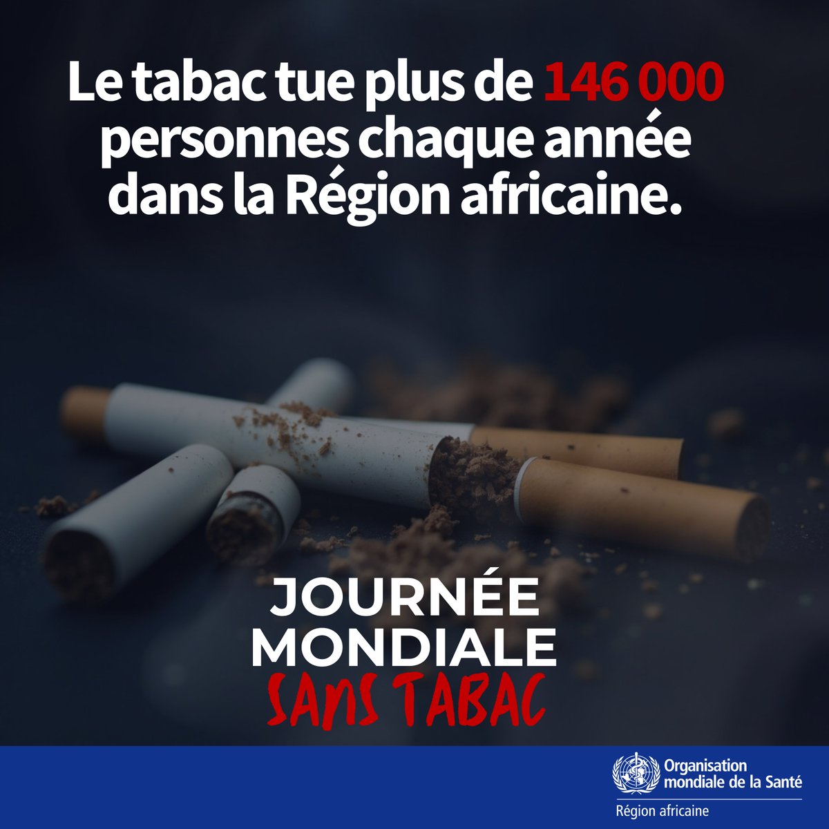 La Côte d'Ivoire🇨🇮 célèbre ce jour, la #JournéeMondialeSansTabac.

Le tabagisme reste l'une des principales causes de décès évitables - plus de 146 000 décès chaque année dans la Région africaine.

Les industries du tabac continuent de s'adapter et d'exploiter de nouvelles