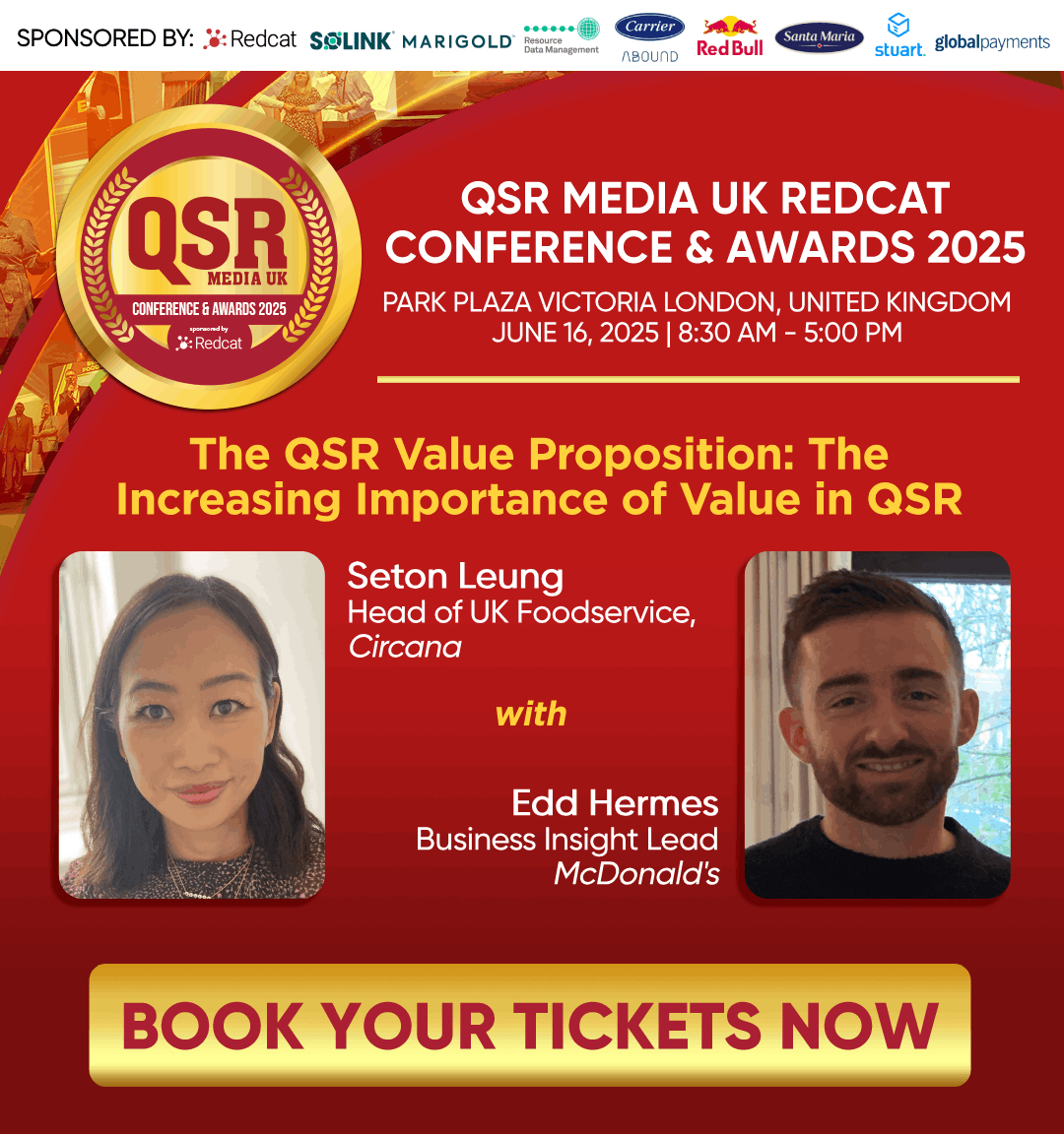 Seton Leung, Head of UK Foodservice at Circana, will join the QSR Media UK Redcat Conference &amp; Awards 2025 for a one-on-one with Edd Hermes, Business Insight Lead at McDonald’s, to discuss the increasing importance of value in QSR.

Book here: bit.ly/3EILmuD

#QSRMediaUK
