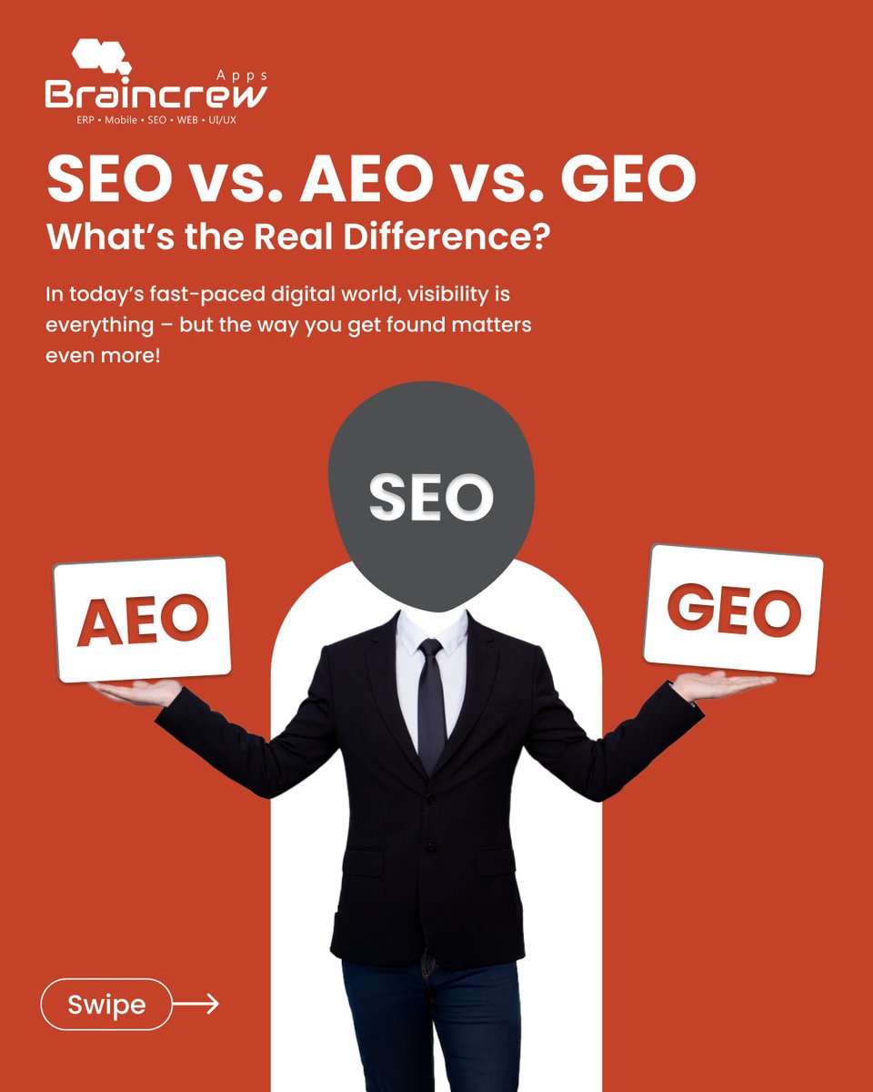 braincrewapps's tweet image. SEO, AEO, GEO – What’s the difference?
In today’s digital space, the right optimization strategy can make all the difference.
Discover how each boosts your visibility!

#SEOvsAEOvsGEO #DigitalMarketingTips #SEOTrends2025 #LocalSEO