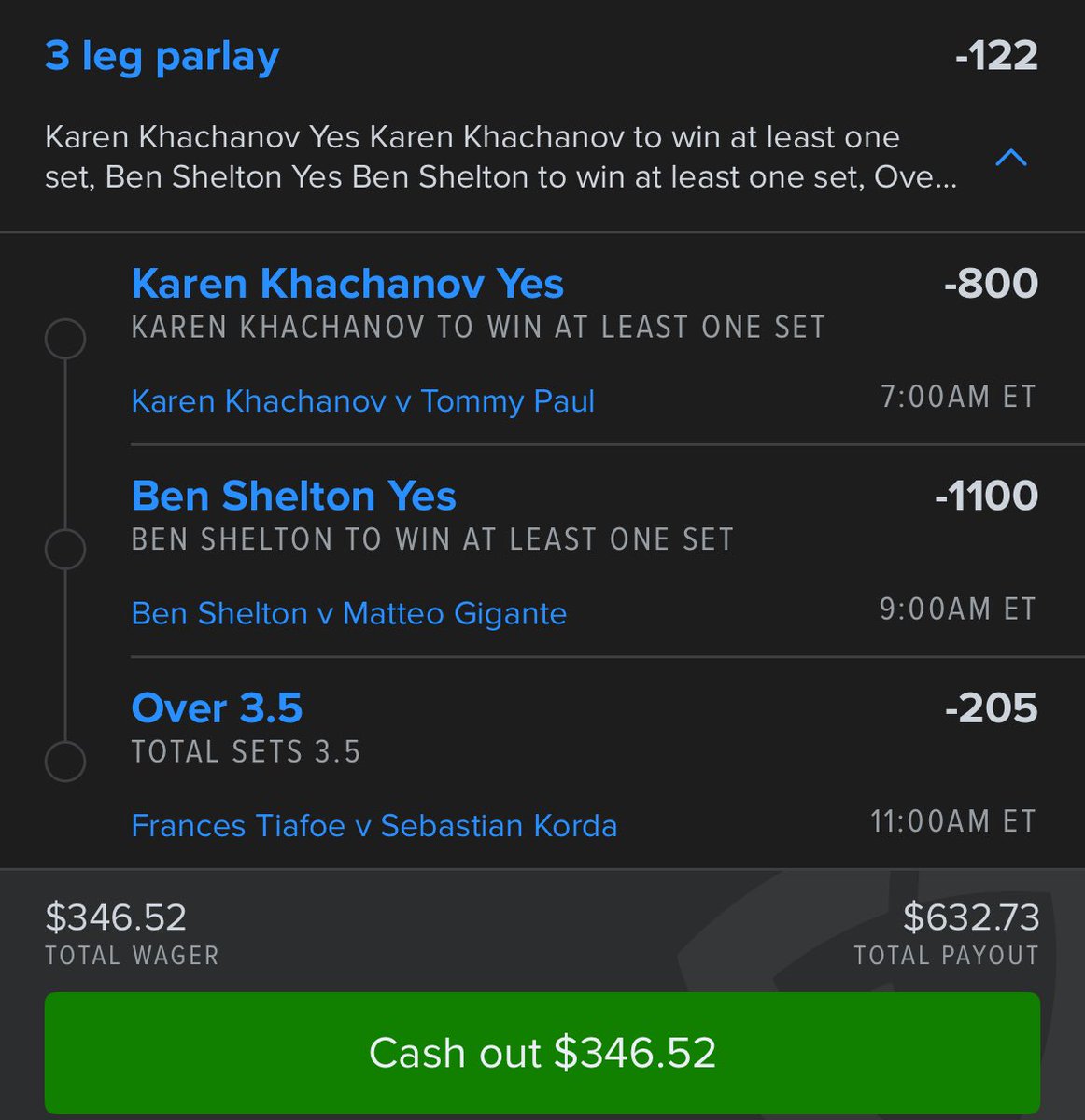 FRENCH OPEN LADDER CHALLENGE 🪜

$100 —> $10,000 Challenge 💰 

Day 1:🪜$100 —>$187 ✅
Day 2:🪜$187 —>$346✅
Day 3:🪜$346 —>$632

Last 63 Free Plays: 45-18 (+56.5U) 🤑