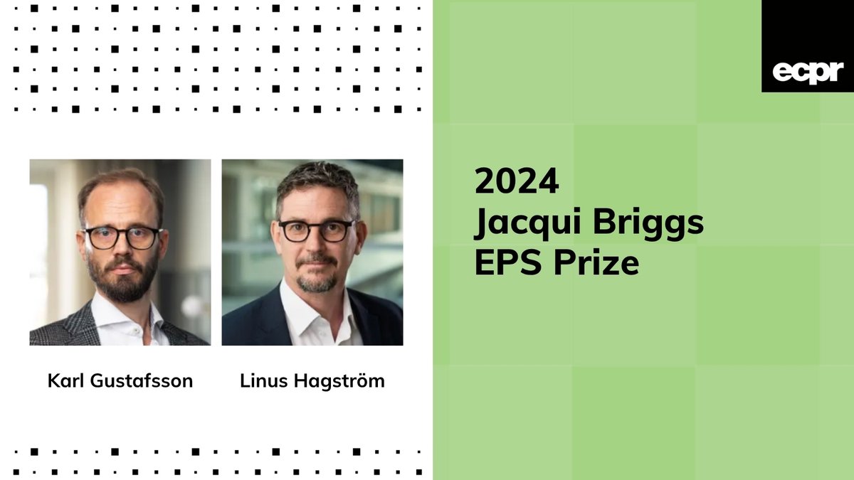European Political Science Journal (@epsjournal) on Twitter photo 🏆 Congratulations to Karl Gustafsson & <a href="/Prof_Hagstrom/">Linus Hagström</a> our 2024 Jacqui Briggs EPS Prize winners!
🎓 Their winning article offers guidance on how to tackle research related insecurities & suggests how to use anxiety as a catalyst for creativity
🔓 bit.ly/3ZGGRrx 🏆 Congratulations to Karl Gustafsson & <a href="/Prof_Hagstrom/">Linus Hagström</a> our 2024 Jacqui Briggs EPS Prize winners!
🎓 Their winning article offers guidance on how to tackle research related insecurities & suggests how to use anxiety as a catalyst for creativity
🔓 bit.ly/3ZGGRrx