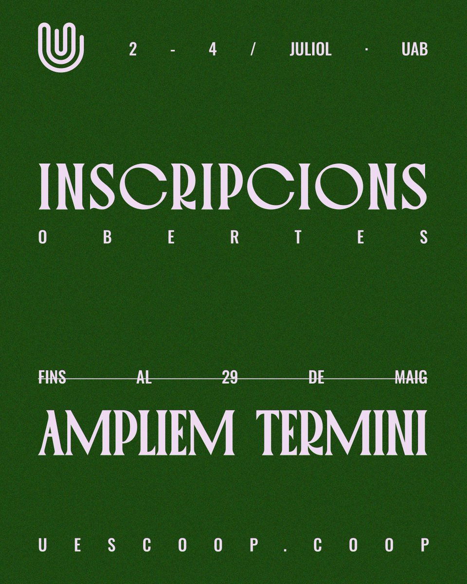 📢 AMPLIEM EL TERMINI PER LES INSCRIPCIONS A LA #UESCOOP2025! 📅

Sou moltes les persones que ens heu demanat més temps per apuntar-vos, així que hem decidit ampliar el termini d'inscripció per a la #UESCOOP!

🎟️ RECORDA! Les entrades són limitades i ja hi ha moltes persones