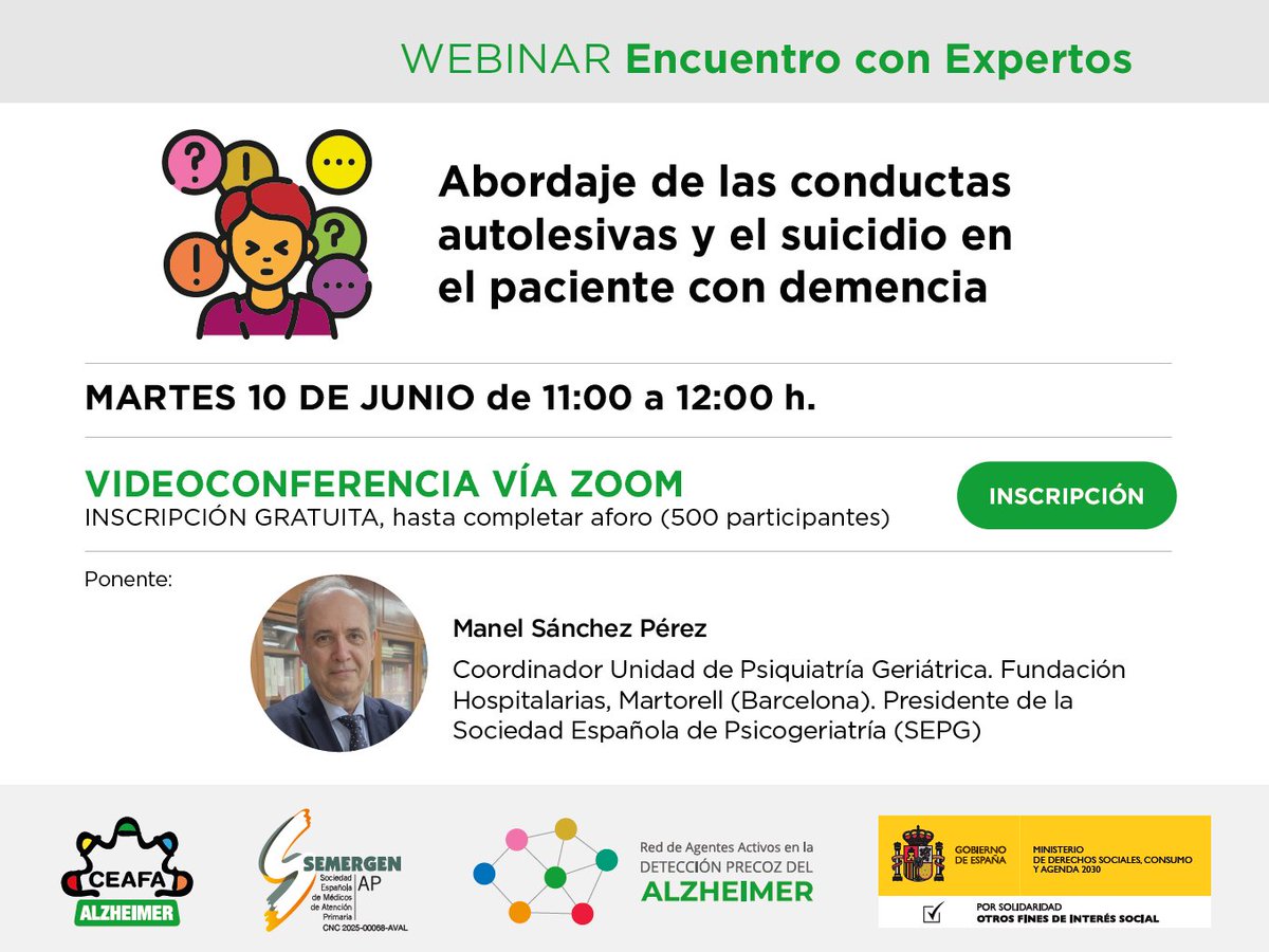 CEAFA (@alzheimerceafa) on Twitter photo 👨🏫Manel Sánchez, presidente de <a href="/Psicogeriatras/">Sociedad Española de Psicogeriatría (SEPG)</a>, será el encargado del próximo encuentro con expertos 📆Martes 10/06 🕚11:00h
¿Te gustaría asistir? Solo tienes que inscribirte en el siguiente enlace
✍️¡Te esperamos!
➡️docs.google.com/forms/d/e/1FAI… 👨🏫Manel Sánchez, presidente de <a href="/Psicogeriatras/">Sociedad Española de Psicogeriatría (SEPG)</a>, será el encargado del próximo encuentro con expertos 📆Martes 10/06 🕚11:00h
¿Te gustaría asistir? Solo tienes que inscribirte en el siguiente enlace
✍️¡Te esperamos!
➡️docs.google.com/forms/d/e/1FAI…