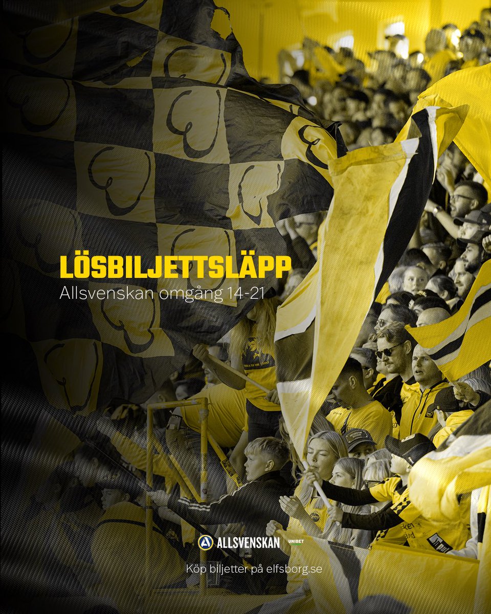 Nu släpper vi upp lösbiljettförsäljningen för våra hemmamatcher i Allsvenskan fram till omgång 21!

🔗 Biljetter på elfsborg.se
________
#vitillsammans #elfsborg #borås