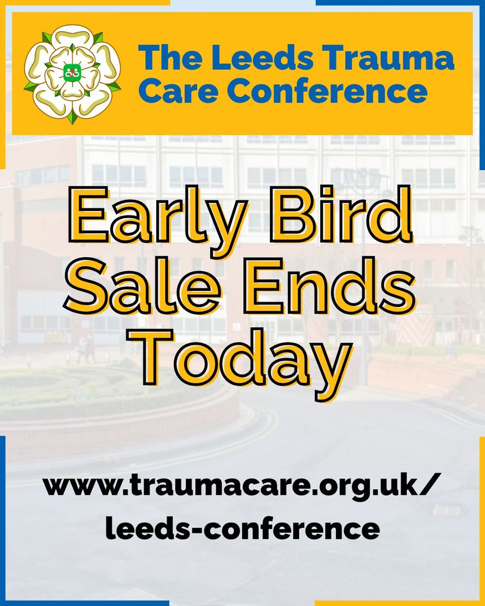 🚨 EARLY BIRD SALE ENDS TODAY 

You read that right, early bird tickets for the first-ever Leeds Trauma Care Conference must go off sale today at 15:30 sharp! 

👉 Head to traumacare.org.uk/leeds-conferen… to secure your spot. 

#TraumaCare #Leeds #TraumaEducation #TraumaInformed