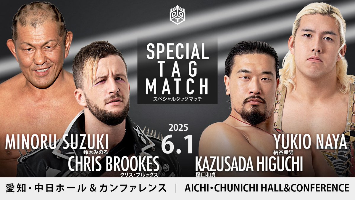 DDT ProWrestling (@ddtpro) on Twitter photo 📢6・1 名古屋大会 全対戦カード‼️
⚔️セミファイナル スペシャルタッグマッチ⚔️
<a href="/OBEYBrookes/">Chris Brookes クリス・ブルックス</a> <a href="/suzuki_D_minoru/">鈴木みのる</a> vs <a href="/kazusada185cm/">樋口 和貞 Higuchi Kazusada</a> <a href="/yukiotaihou/">納谷 幸男</a>
︎︎︎︎☑︎直前情報
ddtpro.jp/news/68395bc58…
☑︎チケット
ticketpay.jp/booking/?event…
#ddtpro 📢6・1 名古屋大会 全対戦カード‼️
⚔️セミファイナル スペシャルタッグマッチ⚔️
<a href="/OBEYBrookes/">Chris Brookes クリス・ブルックス</a> <a href="/suzuki_D_minoru/">鈴木みのる</a> vs <a href="/kazusada185cm/">樋口 和貞 Higuchi Kazusada</a> <a href="/yukiotaihou/">納谷 幸男</a>
︎︎︎︎☑︎直前情報
ddtpro.jp/news/68395bc58…
☑︎チケット
ticketpay.jp/booking/?event…
#ddtpro