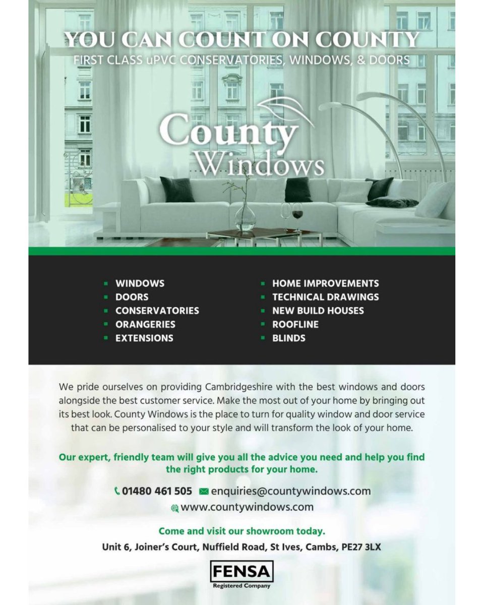 ⭐️ Recommended Supplier: County Windows ⭐️

Serving Cambridgeshire, County Windows offers expertly crafted windows, doors, conservatories, orangeries, extensions, and more, all designed to enhance the style and function of your home.

📞 01480 461 505