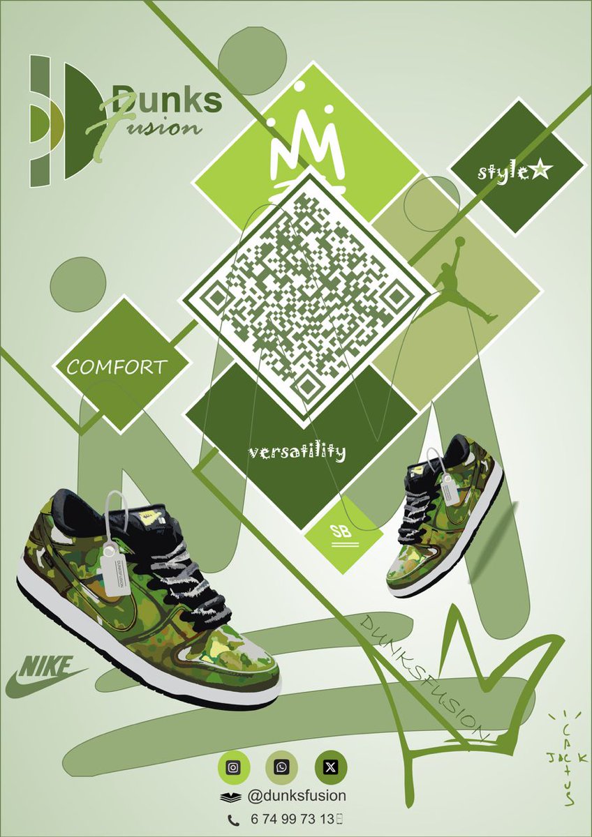 DunksFusion's tweet image. ✨DunksFusion brings that clean camo drip — where comfort meets bold style. 🍁Scan the code to join our exclusive WhatsApp crew.⏫✨