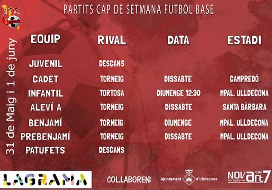 💥⚽️Agenda esportiva de l’EFBU d’aquest cap de setmana⚽️💥