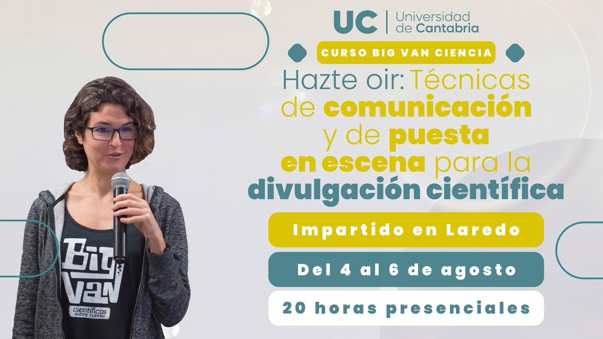 Big Van Ciencia (@bigvanciencia) on Twitter photo ¡Cursos de verano de la <a href="/unican/">Universidad de Cantabria</a>!
En el curso #HazteOír aprenderás a comunicar ciencia con voz, cuerpo y mucha escena.
🎭 ¡Nada de charlas aburridas!
📍 Laredo | 📅 4-6 agosto
👉 Inscripción: web.unican.es/cursosdeverano…
#BigVanCiencia #ComunicaciónCientífica #CursosDeVeranoUC ¡Cursos de verano de la <a href="/unican/">Universidad de Cantabria</a>!
En el curso #HazteOír aprenderás a comunicar ciencia con voz, cuerpo y mucha escena.
🎭 ¡Nada de charlas aburridas!
📍 Laredo | 📅 4-6 agosto
👉 Inscripción: web.unican.es/cursosdeverano…
#BigVanCiencia #ComunicaciónCientífica #CursosDeVeranoUC