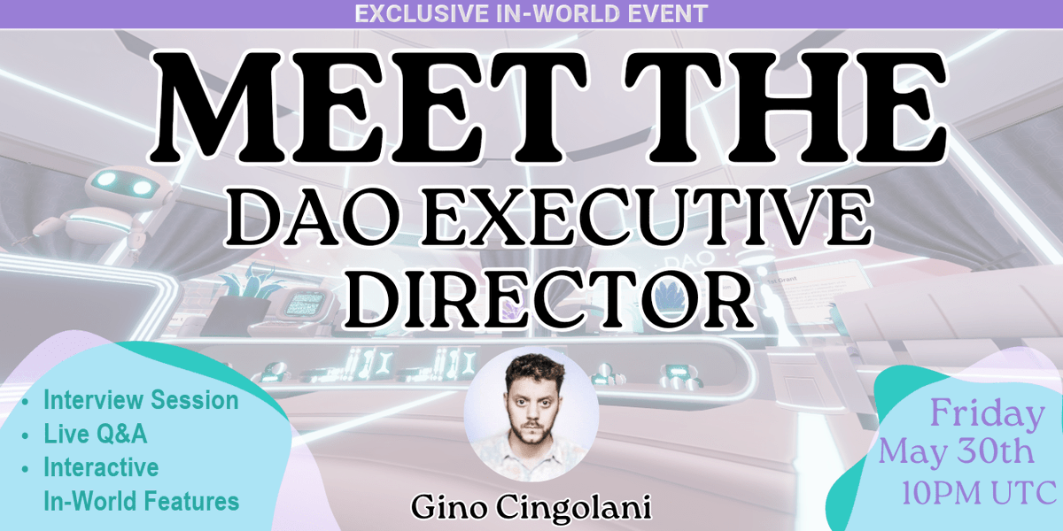 ToxicWaifu (@toxicwaifudcl) on Twitter photo Hi #DCLfam! Just a quick reminder... this friday night at 10PM UTC it’s time for our in-world “Meet the DAO Executive Director” event with <a href="/ginocingolani/">Gino Cingolani 🌋</a>!
I’ll be sharing a few more details right before we kick things off, but here’s what to expect:
🌐 exclusive in-world event Hi #DCLfam! Just a quick reminder... this friday night at 10PM UTC it’s time for our in-world “Meet the DAO Executive Director” event with <a href="/ginocingolani/">Gino Cingolani 🌋</a>!
I’ll be sharing a few more details right before we kick things off, but here’s what to expect:
🌐 exclusive in-world event
