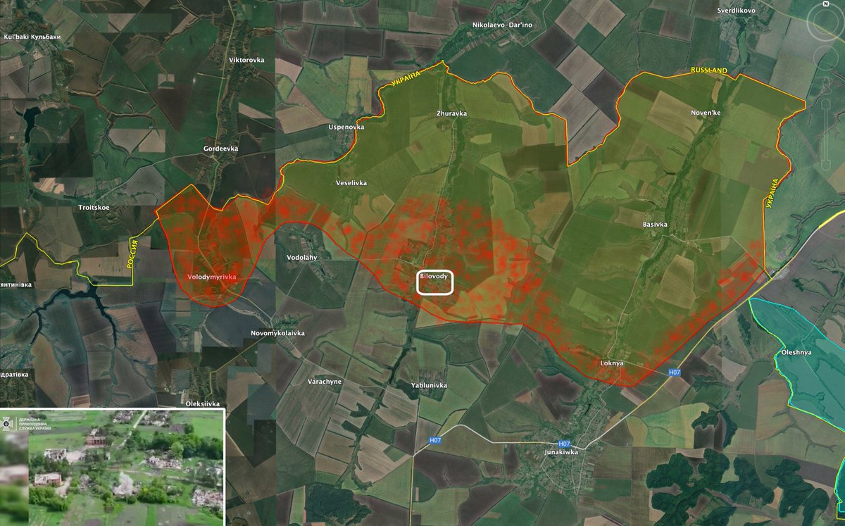 #NewsMap 
The Russian invasion army captured #Bilovody and #Volodymyrivka in northern Sumy.
Russia now controls more than 120 square kilometers in Sumy oblast.