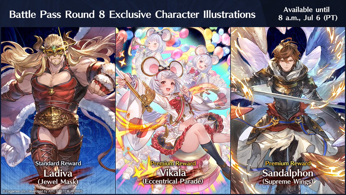 Earn various character illustrations that can be used on the character select screen through Battle Pass Round 8 and Premium Battle Pass Round 8—including illustrations from the original Granblue Fantasy mobile game!

🔍 See Battle Pass rewards: rising.granbluefantasy.jp/en/dlc/battlep…