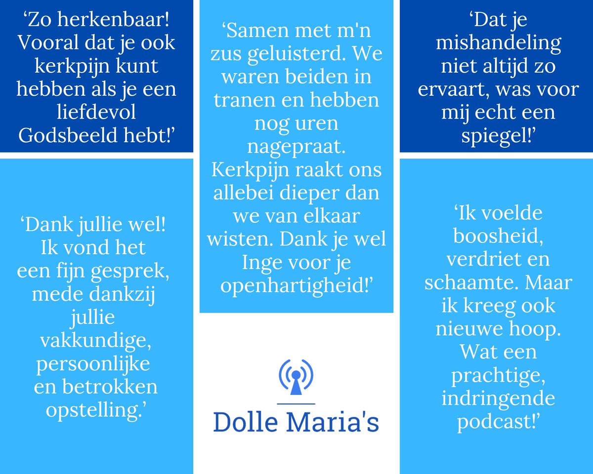 De kerkpijnknoop heeft een gevoelige snaar geraakt. Sommige van jullie wisten niet eens dat ze kerkpijn hadden, maar door het gesprek met Inge konden ze 'dat gevoel' ineens een naam geven. Hieronder een aantal reacties. Maandag weer een knoop! #podcast #dollemarias #kerkpijn
