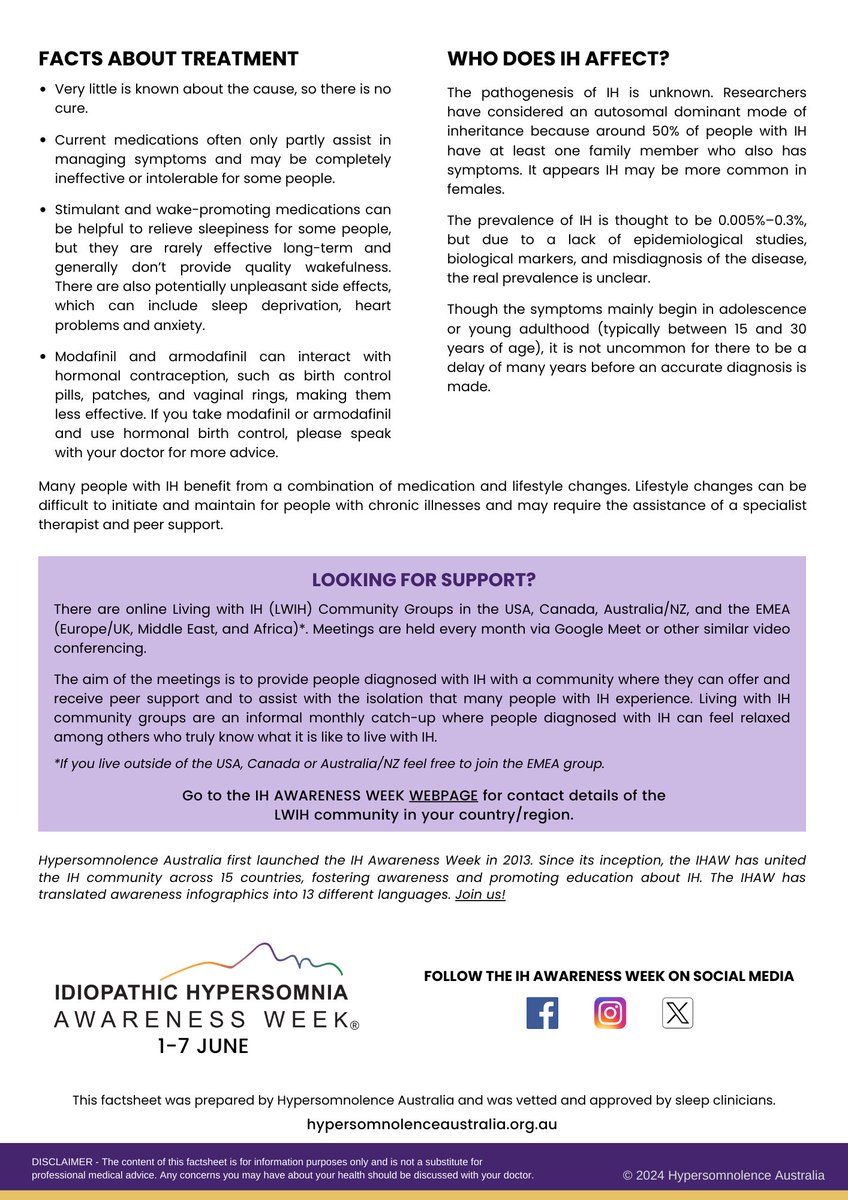What is Idiopathic Hypersomnia? Are you having trouble explaining or understanding #IdiopathicHypersomnia? 
View and download a copy of our IH FACTSHEET
bit.ly/IHFacts