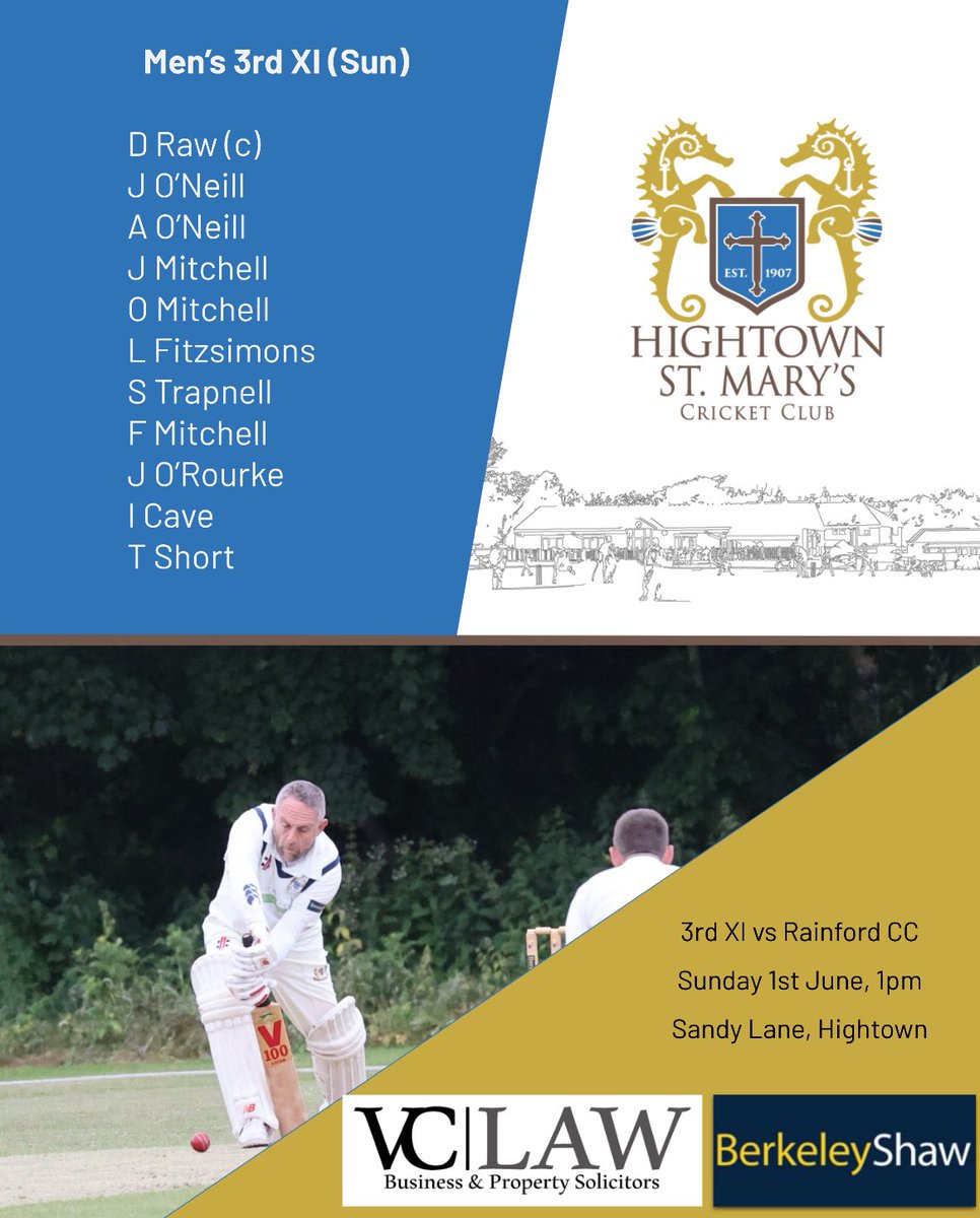 HightownStMary's CC (@hightownstmarys) on Twitter photo Weekend team news has arrived!
The 1s and 2s are both looking to push on after 2 great wins last weekend. The 1s travel to <a href="/SVCC_11/">Spring View Cricket Club</a> while the 2s welcome <a href="/NorleyHallCC/">Norley Hall CC</a> to Sandy Lane. The Saturday 3s face up against <a href="/seftonparkcc/">Sefton Park CC</a> and the Sunday 3s welcome <a href="/RainfordCC/">Rainford CC</a>. Weekend team news has arrived!
The 1s and 2s are both looking to push on after 2 great wins last weekend. The 1s travel to <a href="/SVCC_11/">Spring View Cricket Club</a> while the 2s welcome <a href="/NorleyHallCC/">Norley Hall CC</a> to Sandy Lane. The Saturday 3s face up against <a href="/seftonparkcc/">Sefton Park CC</a> and the Sunday 3s welcome <a href="/RainfordCC/">Rainford CC</a>.