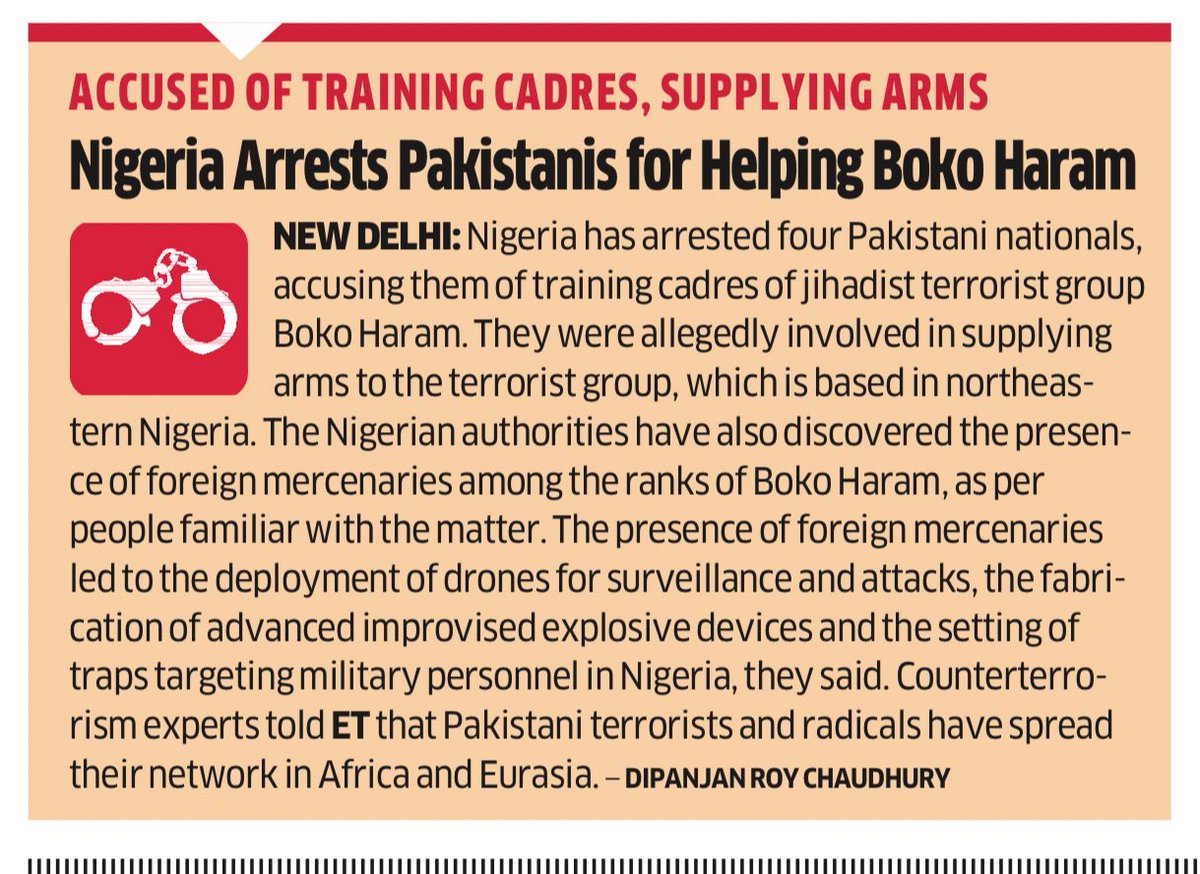 Aditya Raj Kaul (@adityarajkaul) on Twitter photo Pakistan’s Global Terror Links Exposed. Nigeria has arrested four Pakistani nationals accusing them of training cadres of Jihadist terrorist group Boko Haram. - <a href="/DipanjanET/">Dipanjan R Chaudhury</a> Pakistan’s Global Terror Links Exposed. Nigeria has arrested four Pakistani nationals accusing them of training cadres of Jihadist terrorist group Boko Haram. - <a href="/DipanjanET/">Dipanjan R Chaudhury</a>