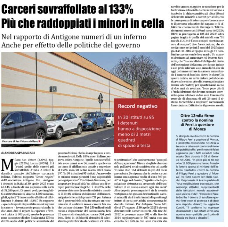 Tra le tante mostruosità il rapporto di  #Antigone sulle carceri riporta che i minori in carcere sono aumentati del 52% in un anno. Effetto delle politiche securitarie del governo. E che "grazie" al dl Caivano, molti ragazzi dai minorili sono passati agli istituti per grandi