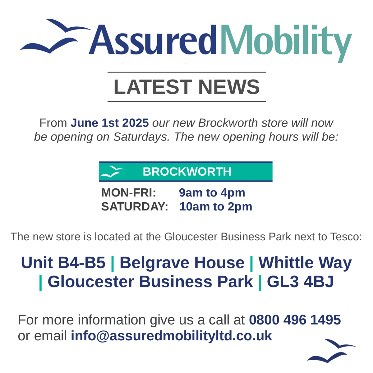 AssuredMobility's tweet image. GREAT NEWS! our Brockworth Shop will be open on Saturdays from 1st June.
We are located at the Glos Business Park next to Tesco. On-site parking available.
We'll look forward to seeing you soon.
#gloucester #Hucclecote #cheltenham #mobility #cotswolds #gloucestershire #brockworth
