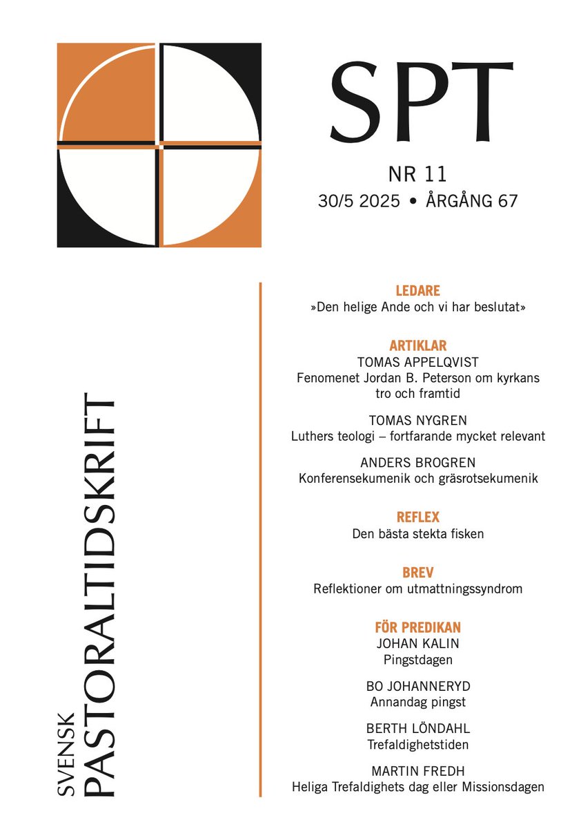 Nytt nummer ute!

»Den helige Ande och vi har beslutat»

Fenomenet Jordan B. Peterson om kyrkans tro och framtid

Luthers teologi – fortfarande mycket relevant

Den bästa stekta fisken…

Reflektioner om utmattningssyndrom

pastoraltidskrift.se