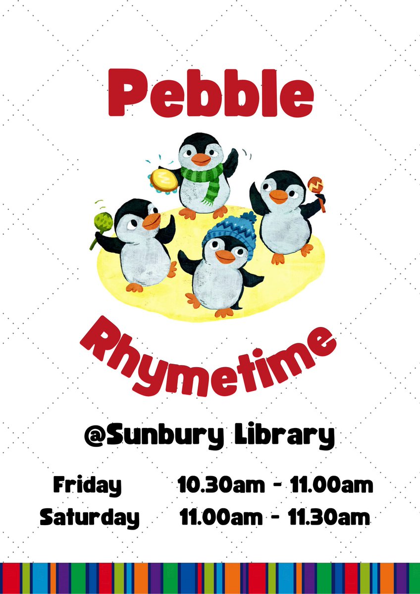 Sunbury Library (@sunburylibrary) on Twitter photo An hour until #Rhymetime begins <a href="/SunburyLibrary/">Sunbury Library</a> <a href="/SurreyLibraries/">Surrey Libraries UK</a>
Movement, songs and rhymes
Great fun for the under 5's (and the adult carers & parents too!!!)
See you at 10.30am An hour until #Rhymetime begins <a href="/SunburyLibrary/">Sunbury Library</a> <a href="/SurreyLibraries/">Surrey Libraries UK</a>
Movement, songs and rhymes
Great fun for the under 5's (and the adult carers & parents too!!!)
See you at 10.30am