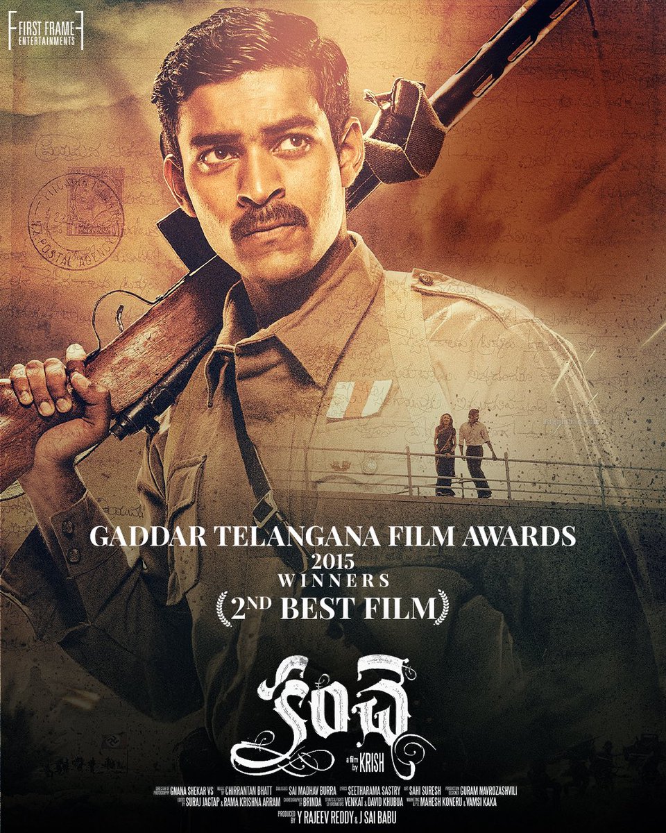 First Frame Entertainments (@firstframe_ent) on Twitter photo #Kanche was honored with 2nd Best Film at the Gaddar Telangana Film Awards - 2015 πβ¨
Big cheers to our amazing cast, crew & supporters who made this possible! πβ€οΈ
#KancheMovie
#GaddarTelanganaFilmAwards2015
<a href="/DirKrish/">Krish Jagarlamudi</a> <a href="/IAmVarunTej/">Varun Tej Konidela</a> <a href="/ItsMePragya/">Pragya Jaiswal</a> <a href="/ChirantannBhatt/">Chirantann Bhatt</a> #Kanche was honored with 2nd Best Film at the Gaddar Telangana Film Awards - 2015 πβ¨
Big cheers to our amazing cast, crew & supporters who made this possible! πβ€οΈ
#KancheMovie
#GaddarTelanganaFilmAwards2015
<a href="/DirKrish/">Krish Jagarlamudi</a> <a href="/IAmVarunTej/">Varun Tej Konidela</a> <a href="/ItsMePragya/">Pragya Jaiswal</a> <a href="/ChirantannBhatt/">Chirantann Bhatt</a>