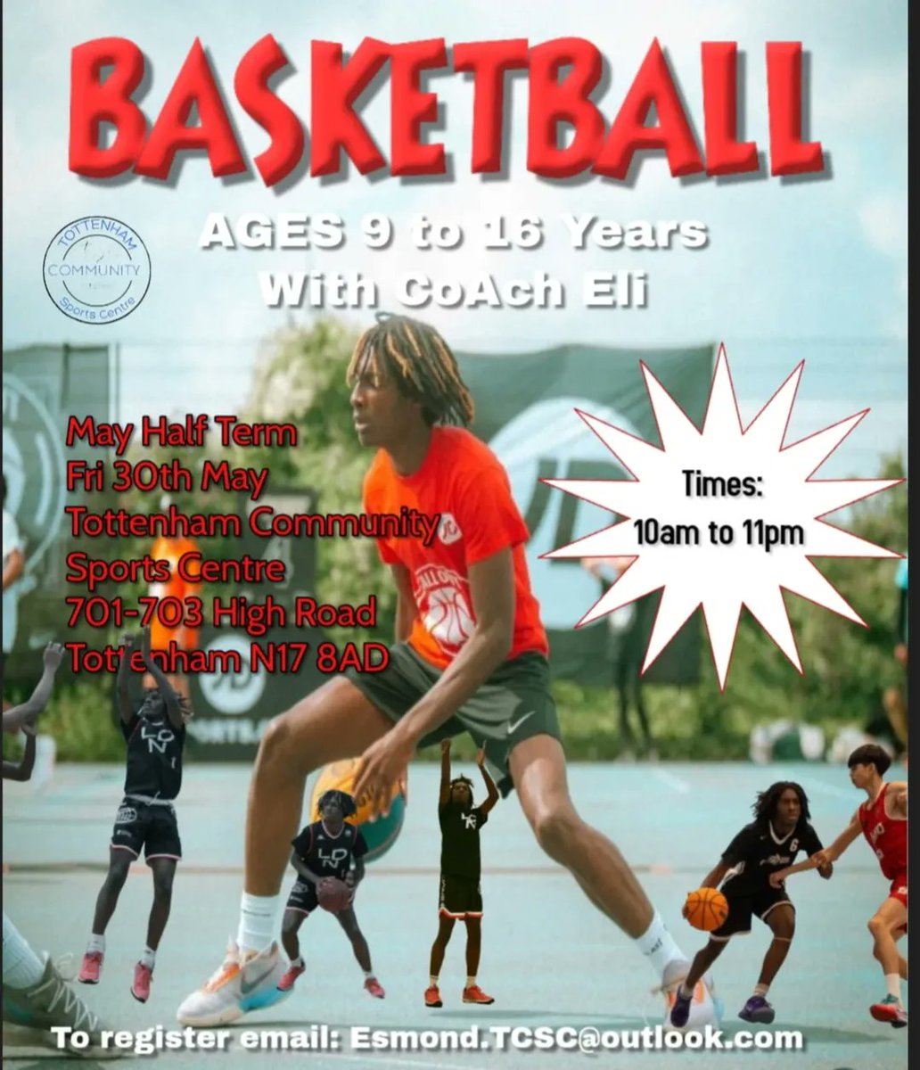 TottenhamSports's tweet image. #TCSC #basketball with coach Eli.

Today is the last day! 

For more information, see the poster or register your interest email, Esmond.tcsc@outlook.com