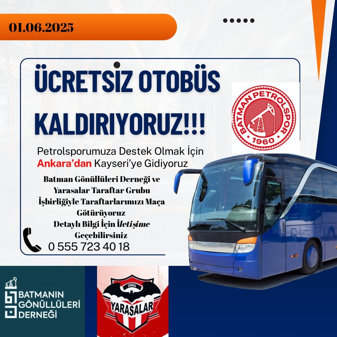 Gün birlik olma günü, gün beraber hareket etme günüdür! Sene başından bu yana ve hatta yıllardır verilen emekleri taçlandırmak adına Ankara’da yaşayan hemşerilerimizi <a href="/72yarasalar/">YARASALAR</a> taraftar grubu işbirliği ile ÜCRETSİZ Kayseri’ye götürüyoruz!

<a href="/batmanpetrolsk_/">leble gule spor</a> 
<a href="/Tarikyasar7206/">Tarık yaşar</a>