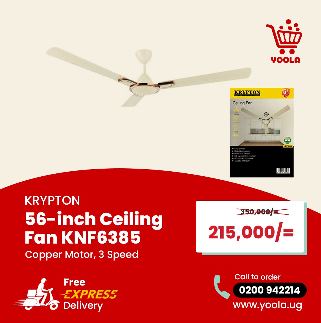 Yoola_UG's tweet image. Beat the heat! 🌬️ Get the Krypton 56-inch 3-Speed Ceiling Fan (KNf6385) for ultimate comfort + FREE DELIVERY in Kampala from Yoola.ug. Stay cool!
🔗 rfr.bz/t4c11ea
#CeilingFan #Kampala #FreeDelivery #Krypton