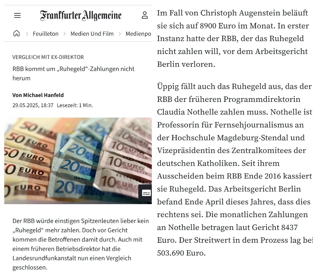 Die Gebührenzahler müssen zwei ehemaligen RBB Führungskräften monatlich 8.900 € bzw. 8.437 € Ruhegel...