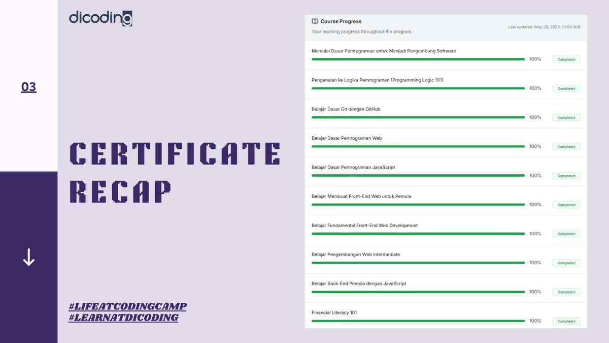 yuni71969's tweet image. I&apos;m proud to announce that I&apos;ve successfully completed the Coding Camp powered by DBS Foundation through the Front-End &amp;amp; Back-End Developer learning path on @dicoding.

#LifeatCodingCamp #LearnatDicoding #DBSFoundationID
#Dicoding