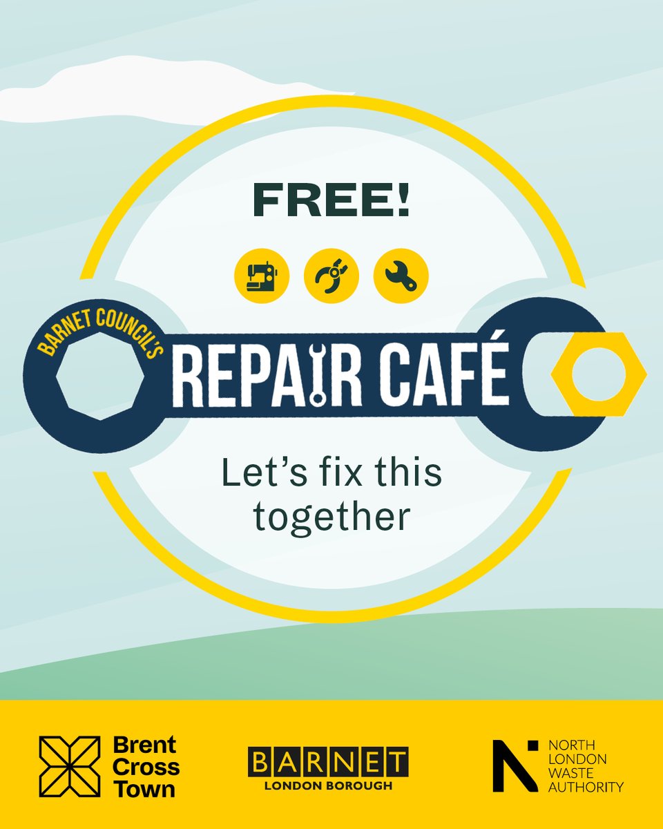 TransformingBX's tweet image. Join us at @BarnetCouncil&apos;s Repair Cafe 🔧Get your small appliances, bicycle or clothing fixed for free. 

📅 Sunday 15 June, 11am to 3pm 
📍 The WorkShop, Brent Cross Town, Claremont Way, NW2 1FE

Book your ticket here: bit.ly/3Hgjvmg

#BarnetZERO #BCAM