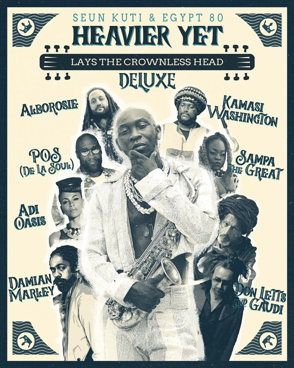 Dream Team!! #SeunKuti &amp; #Egypt80
“Heavier Yet Deluxe Edition” drops Today!! Feat #KamasiWashington, #AdiOasis, #Alborosie, Pos of #DeLaSoul,#SampaTheGreat, #GAUDI &amp; #DonLetts, and #DamianMarley check it!! seunkutiegypt80.bandcamp.com/album/heavie... #newmusic #newmusicfriday