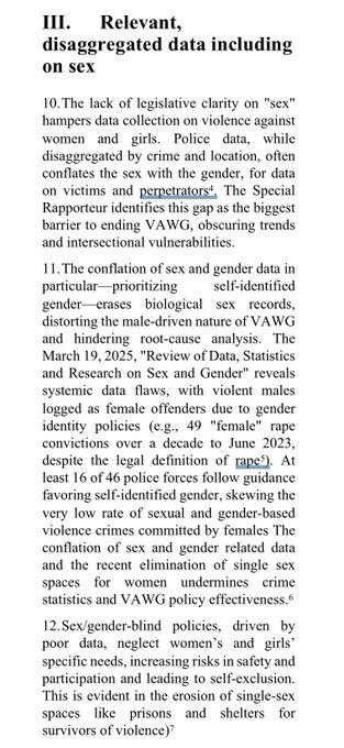 UN Special Rapporteur for Violence against Women and Girls cites the Sullivan Review on the importance of sex based data.