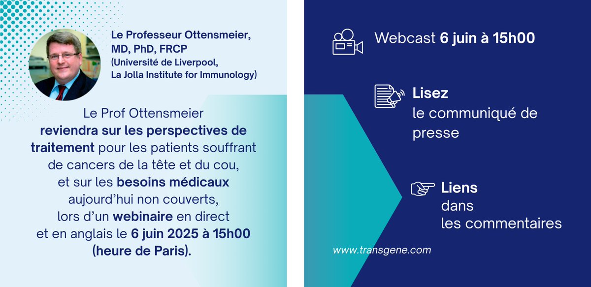 Transgene (@transgenesa) on Twitter photo <a href="/TransgeneSA/">Transgene</a> et NEC Bio B.V. présentent une survie sans récidive durable, accompagnée d’une réponse cellulaire T persistante à 24 mois avec le vaccin thérapeutique individualisé TG4050
📰👉 shorturl.at/6tHlj
<a href="/Manouc75/">Dochy Emmanuelle</a>, <a href="/maurizioceppi/">Maurizio Ceppi, PhD</a> <a href="/TransgeneSA/">Transgene</a> et NEC Bio B.V. présentent une survie sans récidive durable, accompagnée d’une réponse cellulaire T persistante à 24 mois avec le vaccin thérapeutique individualisé TG4050
📰👉 shorturl.at/6tHlj
<a href="/Manouc75/">Dochy Emmanuelle</a>, <a href="/maurizioceppi/">Maurizio Ceppi, PhD</a>