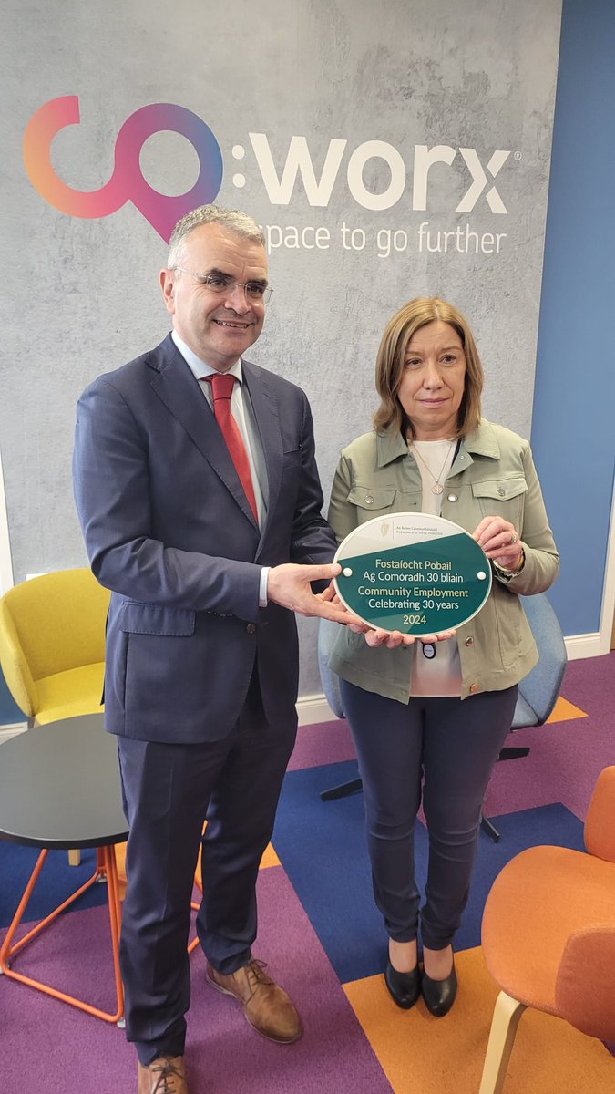 CO:WORX - Coworking Space in Longford ๐ (@coworx_ie) on Twitter photo We're really proud of <a href="/CarmelNoone/">Carmel Noone</a> & all of the CE scheme members, who were acknowledged yesterday for their great work in the local area. Carmel was presented with a plaque by Minister <a href="/daracalleary/">Dara Calleary</a> TD who took time to hear about the great impact of the CE scheme locally We're really proud of <a href="/CarmelNoone/">Carmel Noone</a> & all of the CE scheme members, who were acknowledged yesterday for their great work in the local area. Carmel was presented with a plaque by Minister <a href="/daracalleary/">Dara Calleary</a> TD who took time to hear about the great impact of the CE scheme locally
