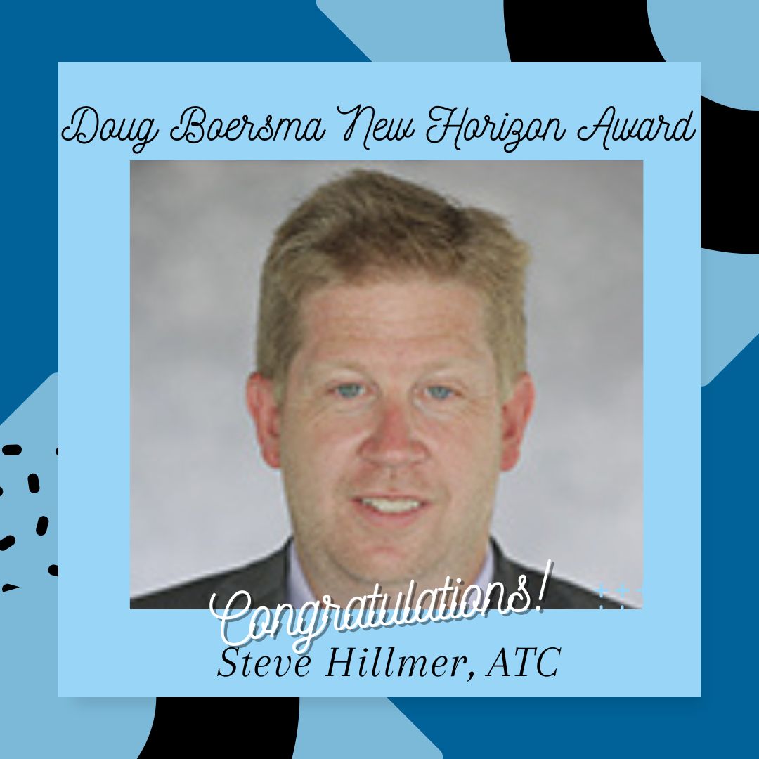 NATA_ICSM's tweet image. Doug Boersma New Horizon Award
The New Horizon Award recognizes one athletic trainer in the collegiate setting who has demonstrated the attributes of a future leader in the profession.
Congratulations to Steve Hillmer, ATC!