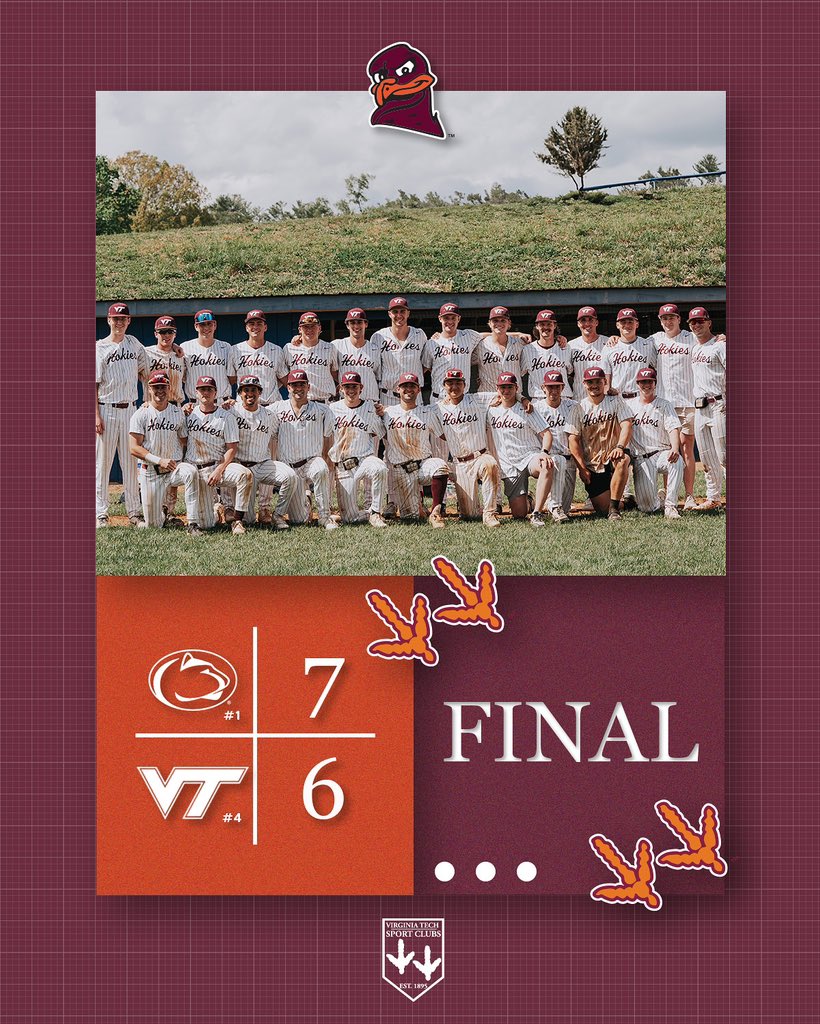 𝐅𝐢𝐧𝐚𝐥.

After a hard-fought battle, the Hokies lose the championship to Penn State, 7–6, on a walk-off in the 10th inning.

This team left everything on the field, fighting all the way to a 2nd-place finish out of 138 teams.

#gohokies l #vtcb