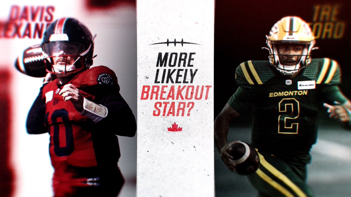 CFL on TSN (@cflontsn) on Twitter photo Davis Alexander or Tre Ford?
<a href="/TSNDaveNaylor/">Dave Naylor</a> & <a href="/HenocMuamba/">Henoc Muamba</a> debate which CFL quarterback is more likely to be this season’s breakout star: tsn.ca/cfl/video/~314… Davis Alexander or Tre Ford?
<a href="/TSNDaveNaylor/">Dave Naylor</a> & <a href="/HenocMuamba/">Henoc Muamba</a> debate which CFL quarterback is more likely to be this season’s breakout star: tsn.ca/cfl/video/~314…