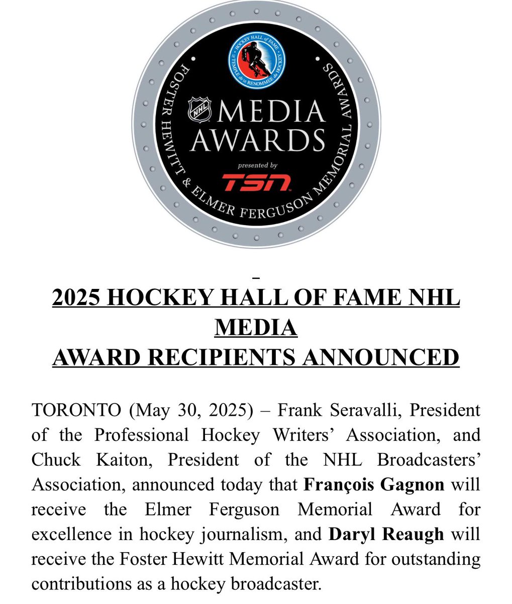 drosennhl's tweet image. Congratulations to ⁦@GagnonFrancois⁩ and ⁦@Razor5Hole⁩, two of the best in the business at what they do and two of the best people too. Well earned. Well deserved.