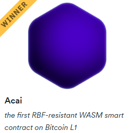 Rebar Labs (@rebarlabs) on Twitter photo 🏆 WINNER ANNOUNCED!
<a href="/TangataNui/">TANGATA</a> wins $4,250 in $BTC + 200 $DIESEL for the Rebar Shield × Alkanes <a href="/TheBitcoinConf/">The Bitcoin Conference</a> Hackathon Challenge sponsored by Rebar Labs & <a href="/oylwallet/">Oyl | Building Alkanes</a>
Acai is the first RBF-resistant WASM smart contract on Alkanes and Bitcoin Layer 1
Congratulations! 🏆 WINNER ANNOUNCED!
<a href="/TangataNui/">TANGATA</a> wins $4,250 in $BTC + 200 $DIESEL for the Rebar Shield × Alkanes <a href="/TheBitcoinConf/">The Bitcoin Conference</a> Hackathon Challenge sponsored by Rebar Labs & <a href="/oylwallet/">Oyl | Building Alkanes</a>
Acai is the first RBF-resistant WASM smart contract on Alkanes and Bitcoin Layer 1
Congratulations!