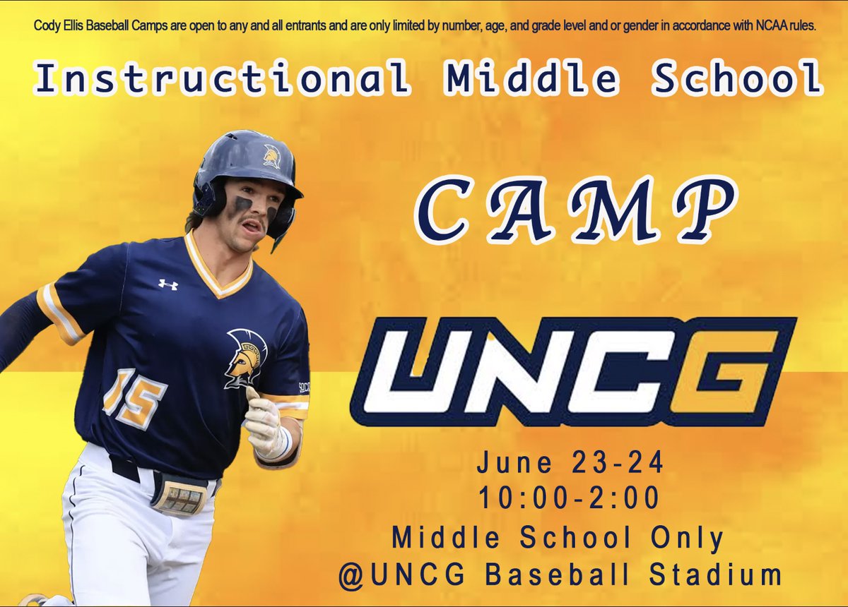 🚨 Middle School Instructional Camp – Don’t Miss Out! 🚨

📅 Sign up now before spots are gone!
Join us for an exciting opportunity to develop your skills with top-notch instruction from our coaching staff and players. 

👉 codyellisbaseballcamps.com/camps.php