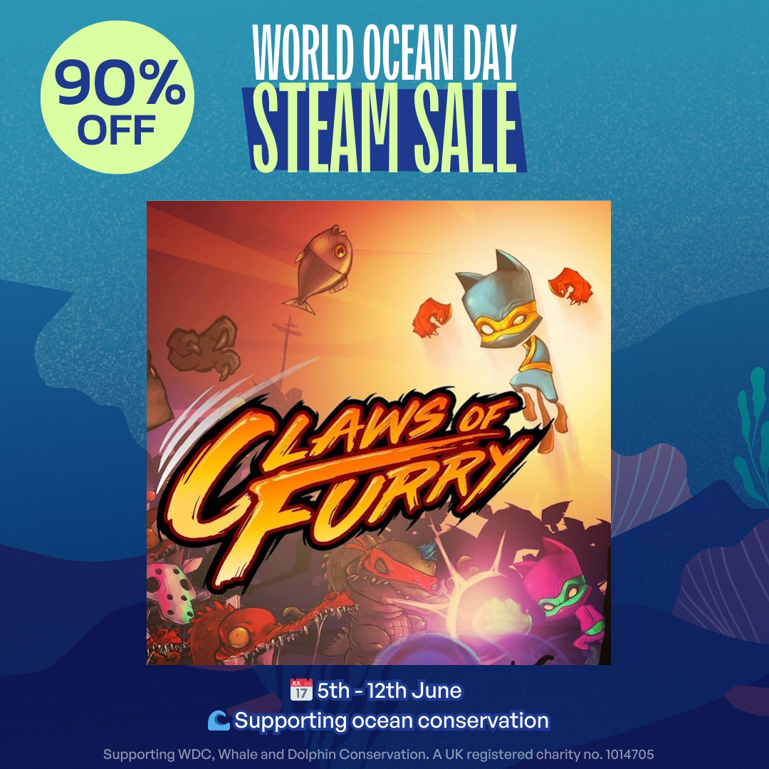 1 week to go! 🎮 Starting June 5th, grab Claws of Furry &amp; 100+ other games at epic discounts for #WorldOceanDay! Every sale supports <a href="/whalesorg/">Whale and Dolphin Conservation (WDC)</a> in protecting marine life. 🐳 Play with purpose! <a href="/GamesForWaves/">Games For Waves</a> #WODFEST