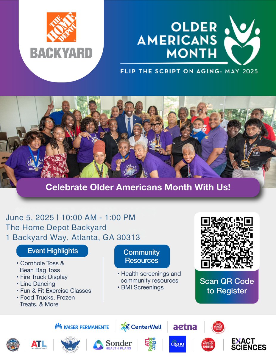 Celebrate Older Americans Month with us and visit our table to learn about the various resources available for our senior residents.

📅 Thursday, June 5
🕒 10 a.m. – 1 p.m.
📍 The Home Depot Backyard, 1 Backyard Way, Atlanta, GA 30313

#OlderAmericanMonth