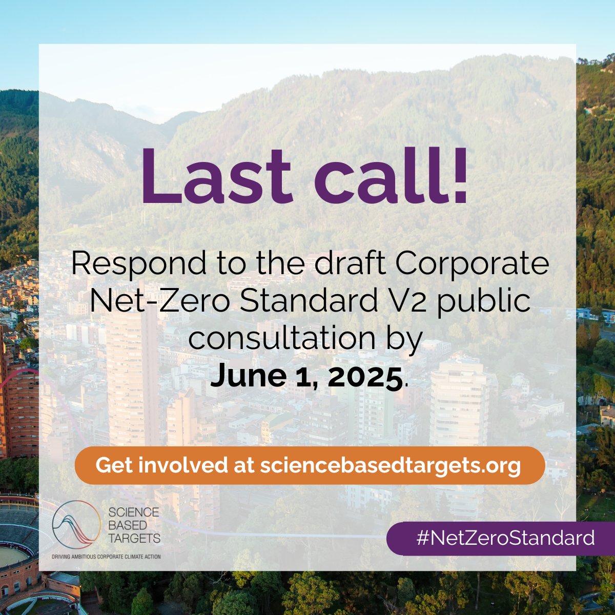 Last call!

The draft Corporate Net-Zero Standard V2 public consultation closes on June 1, 2025.

Respond to the public consultation here: sciencebasedtargets.org/consultations/…