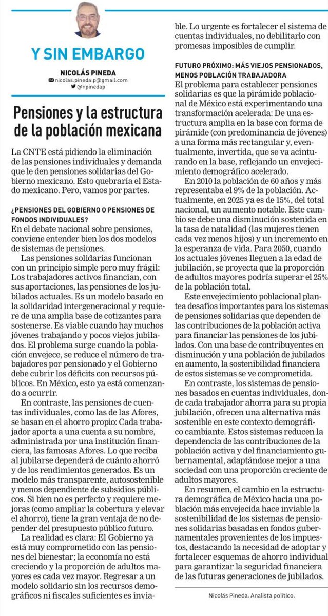 Si el % de población ocupada se encoje (y se reducen los fondos públicos) y el % de población pensionada aumenta inexorablemente ¿Podrá México sostener un esquema de pensiones gubernamentales y servicios para los adultos mayores?
