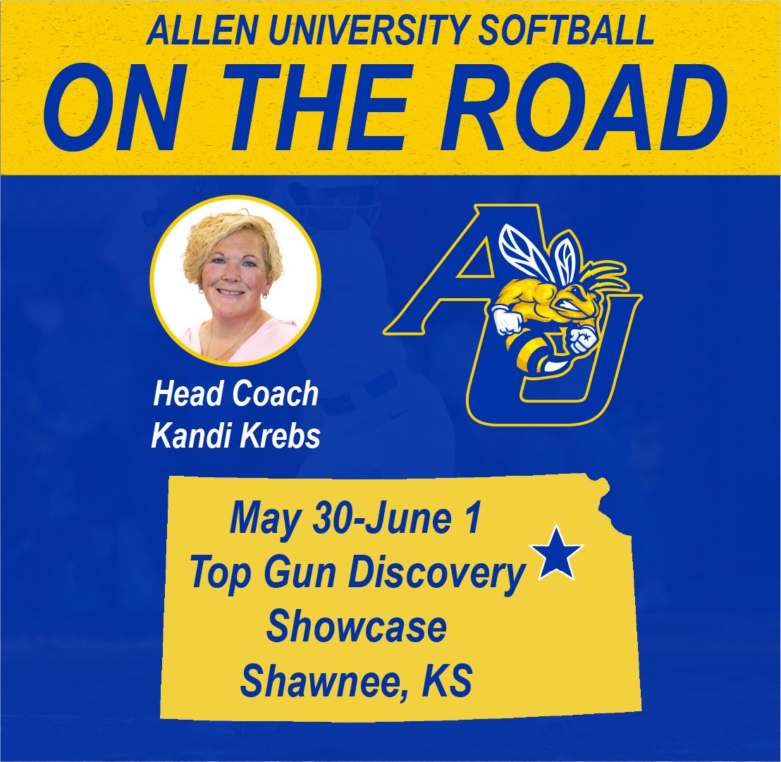 𝐑𝐄𝐂𝐑𝐔𝐈𝐓𝐈𝐍𝐆 𝐎𝐍 𝐓𝐇𝐄 𝐑𝐎𝐀𝐃

<a href="/coachK_AUSB/">Kae Krebs</a> is on the road this weekend looking for future Yellow Jackets! Send your schedules to kkrebs@allenuniversity.edu!

📍May 30-June 1 - Shawnee, KS