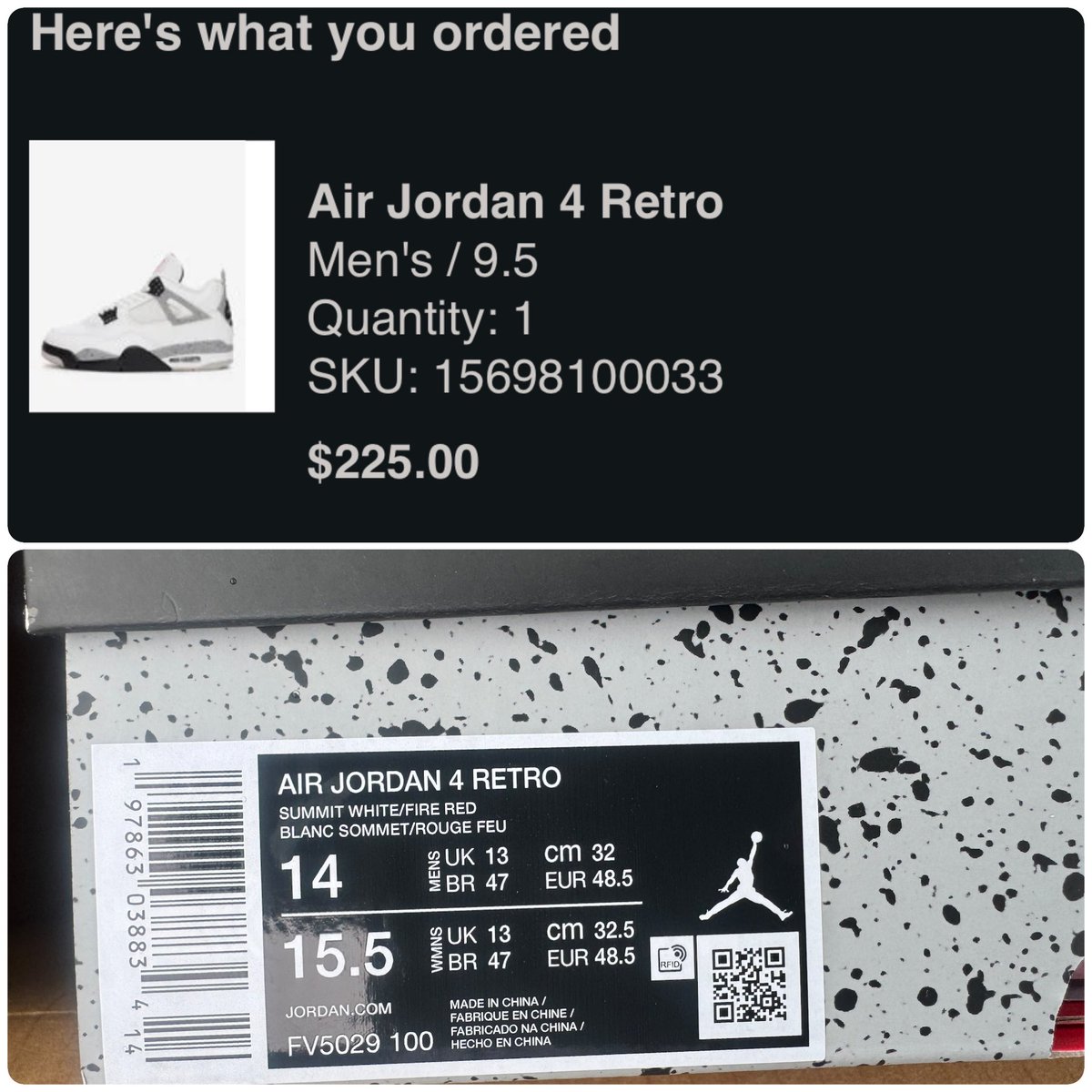 hpsworld's tweet photo. @snipes_usa how can you mess up somebody order this bad. I ordered a size 9.5 not a size 14 https://t.co/DH5OryeKBp